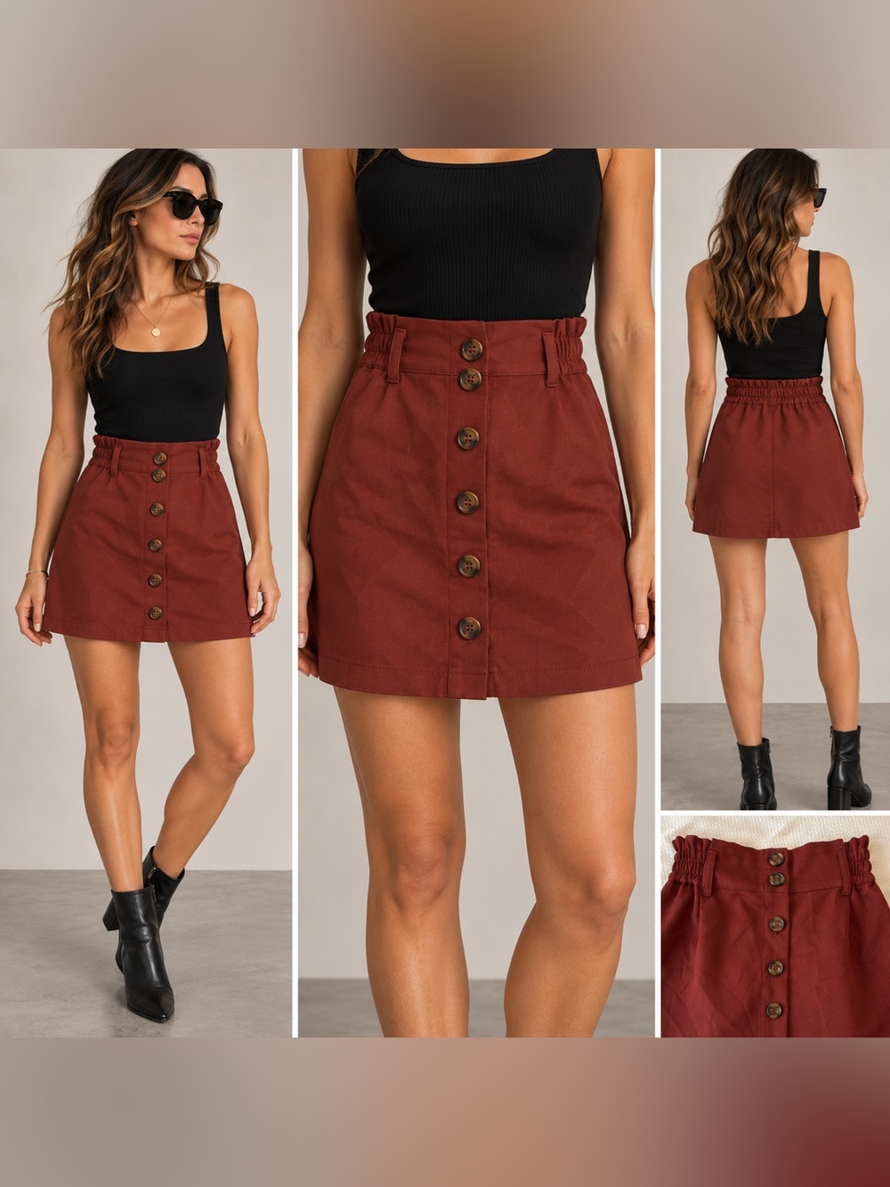 🍂 FAVLUX Rust Terracotta Button-Front Mini Skirt | S